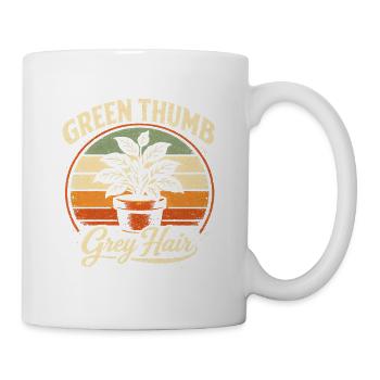 Grüner Daumen, graues Haar | Garten - Tasse - Weiß - Rechts