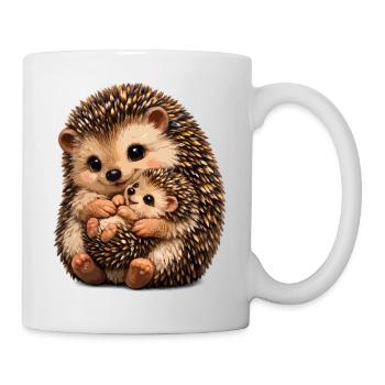 Mother and Baby Hedgehog Cuddle Illustration - Mug - white - Right