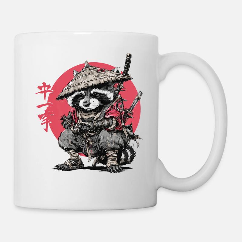 Raccoon Samurai in Red Circle - Mug - white