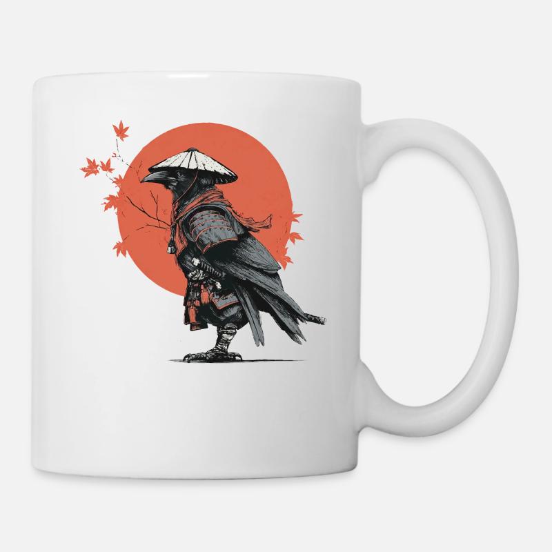 Corbeau Samouraï dans Red Moon - Mug blanc - blanc
