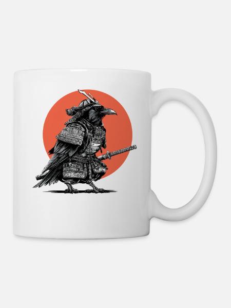 Samurai-Krähe in Rüstung - Tasse - Weiß