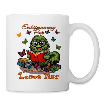 Puschelraupe Leseheld - Tasse - Weiß - Rechts