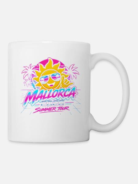 Mallorca Retro Neon Sonnenbild - Tasse - Weiß