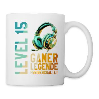 15. Geburtstag Junge Mädchen Gaming Level 15 Jahre - Tasse - Weiß - Rechts