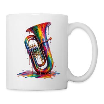 Tuba with dripping paint - Mug - white - Right