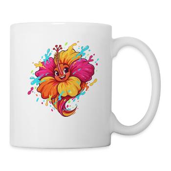 Kunterbunter Hibiskus-Karikatur - Tasse - Weiß - Rechts