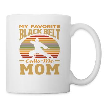 My favorite black belt calls me mom - Mug - white - Right