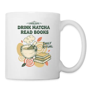 Matcha trinken, Bücher lesen, tägliches Ritual, Kyoto, Matcha. - Tasse - Weiß - Rechts