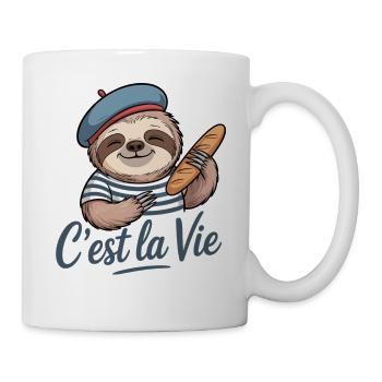 C’est La Vie Shirt mit Faultier Frankreich Urlaub - Tasse - Weiß - Rechts