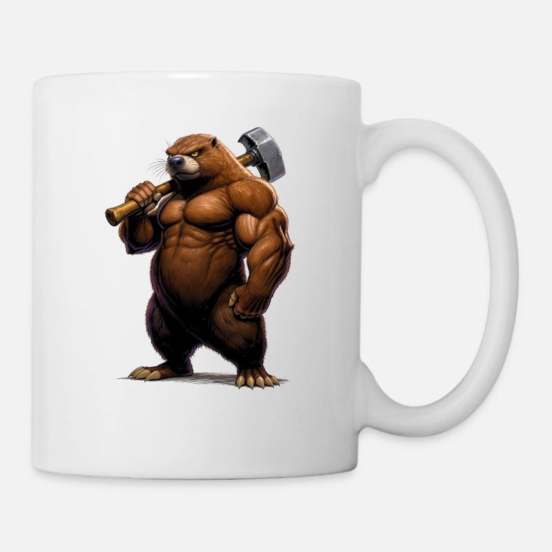 Taupe comique musclée avec marteau - Mug blanc - blanc