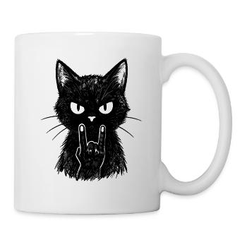 Chat noir grunge rock – signe cornes du diable - Mug blanc - blanc - Droite