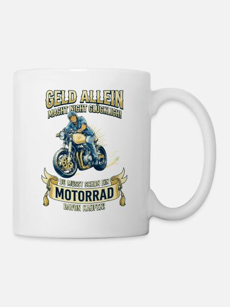 Motorrad Geld Macht Nicht Glücklich Biker Retro - Tasse - Weiß