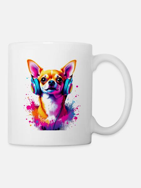 Chihuahua mit Kopfhörer - Tasse - Weiß