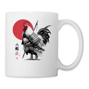 Samurai-Hahn in Rüstung unter roter Sonne - Tasse - Weiß - Rechts