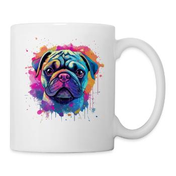 Lebendiges Mops-Splash-Porträt - Tasse - Weiß - Rechts
