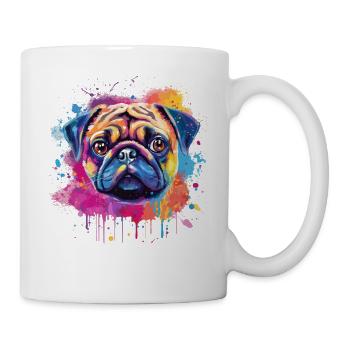Lebendiges Mops-Splash-Porträt - Tasse - Weiß - Rechts