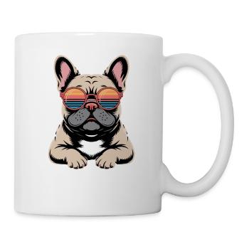 Bouledogue français avec lunettes de soleil rétro - Mug blanc - blanc - Droite