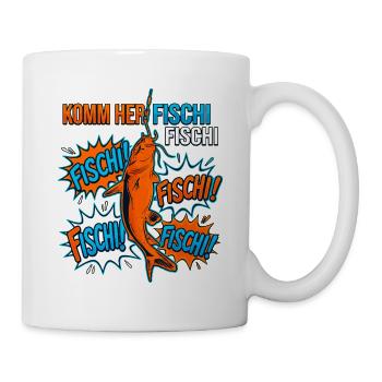 Komm her Fischi Lustiges Wels Angeln Comic - Tasse - Weiß - Rechts