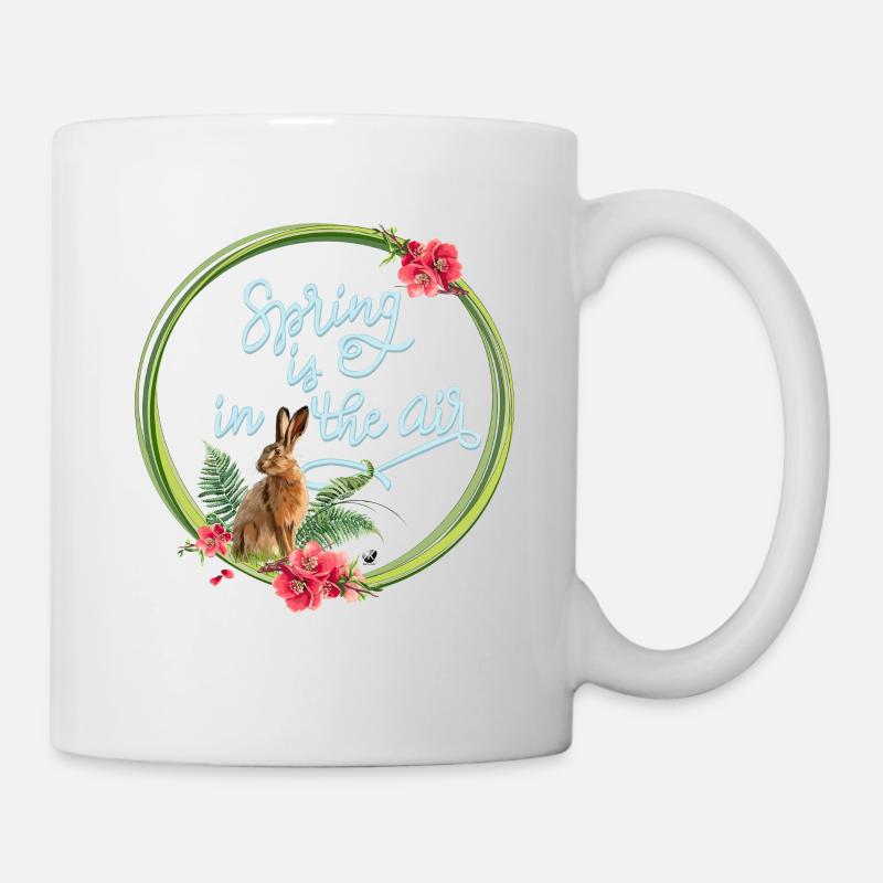 Hase und Kirschblüten Abbildung mit Inschrift - Tasse - Weiß