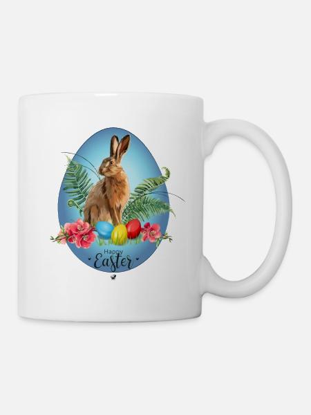 Hase, Ostereier und Kirschblüten Abbildung - Tasse - Weiß