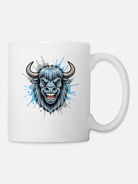 Blauer Bison Kopf Spritzer - Tasse - Weiß