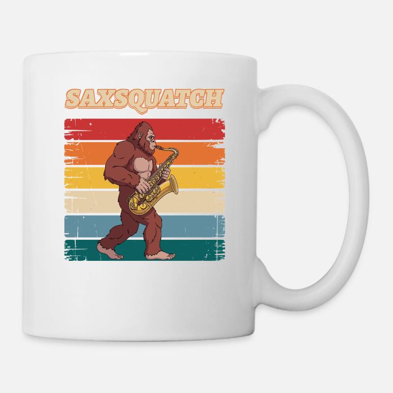 Sax Squatch sur des rayures rétro - Mug blanc - blanc