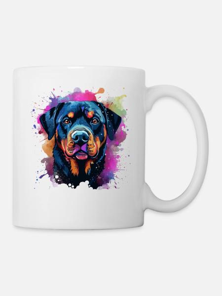 Lebendiger Rottie-Porträt-Spritzer - Tasse - Weiß