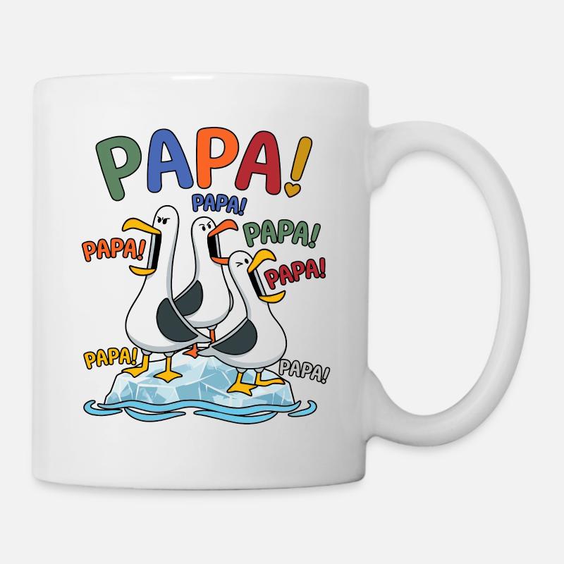 Lustige Papa Möwen auf Eisscholle - Comic Design - Tasse - Weiß