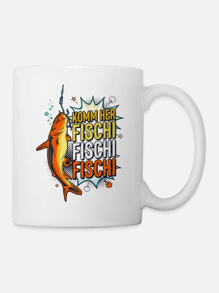Komm Her Fischi Comic Fisch Angler - Tasse - Weiß