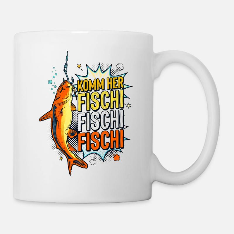 Come Here Fischi Comic Fish Angler - Mug - white