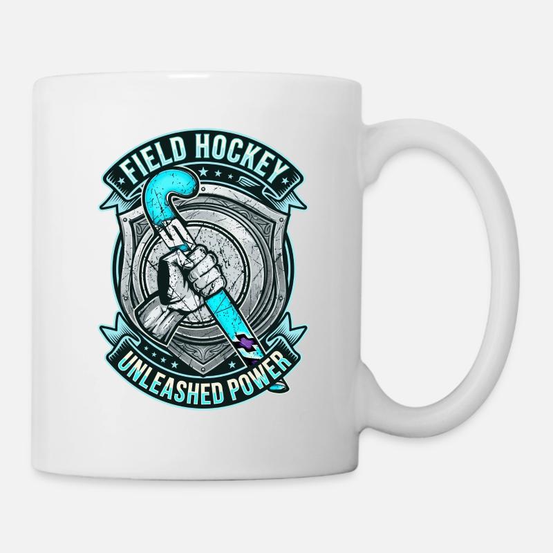 Écusson de puissance du bâton de hockey sur gazon libéré - Mug blanc - blanc