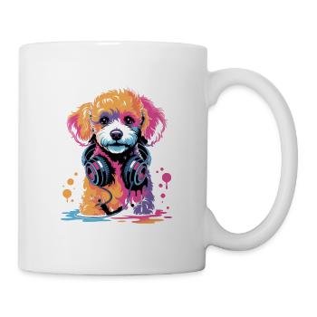 Chiot caniche avec un casque - Mug blanc - blanc - Droite