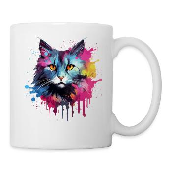 Visage de chat américain à queue courte avec des éclaboussures colorées - Mug blanc - blanc - Droite