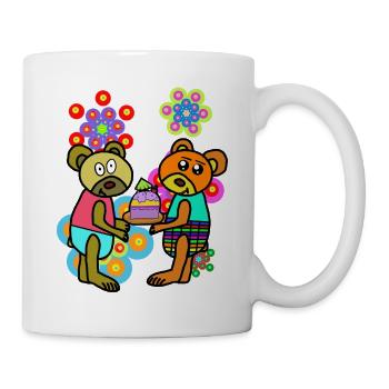 Fleurs en peluche rétro Anniversaire Ours de la fête des mères - Mug blanc - blanc - Droite