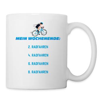 Mein Wochenend-Plan: Radfahren Nonstop - Tasse - Weiß - Rechts