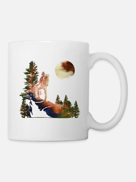 wandern, wanderlust, nachtwandern, mondschein, - Tasse - Weiß