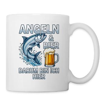 Angeln und Bier Darum bin ich hier Fisch - Tasse - Weiß - Rechts
