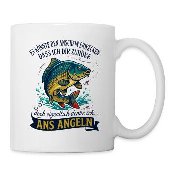 Denke ans Angeln Lustiger Karpfen Spruch - Tasse - Weiß - Rechts
