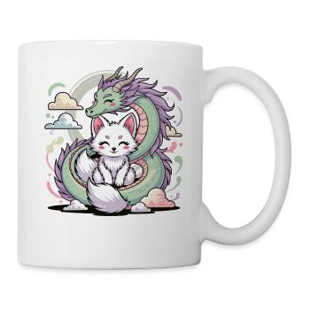 Kawaii Dragon Fox Shirt Magic Pastel Motif - Mug - white - Right