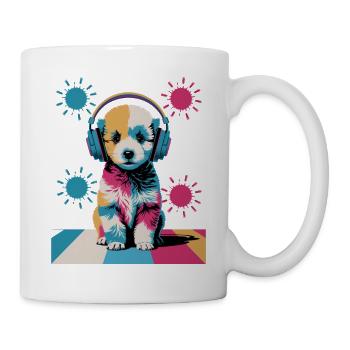 Chiot caniche avec un casque - Mug blanc - blanc - Droite