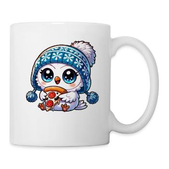 Süße Schneeeule mit Pizza Cartoon Fastfood - Tasse - Weiß - Rechts