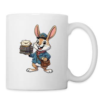 Hase als Postbote mit Briefstapel - Tasse - Weiß - Rechts