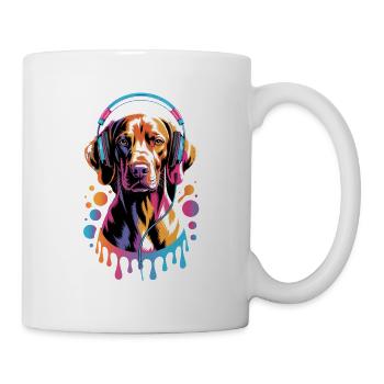 Viszla mit Kopfhörer - Tasse - Weiß - Rechts