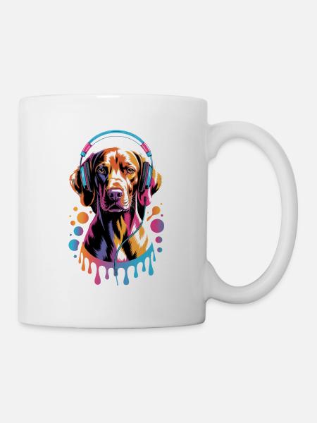 Viszla mit Kopfhörer - Tasse - Weiß