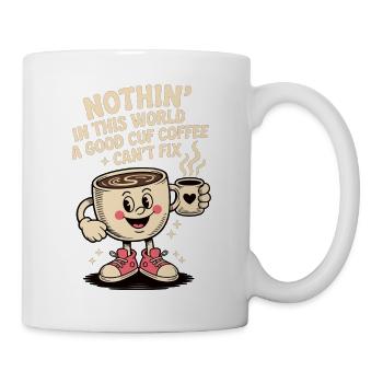 T-shirt café avec une inscription – Motif de dessin animé mignon - Mug blanc - blanc - Droite