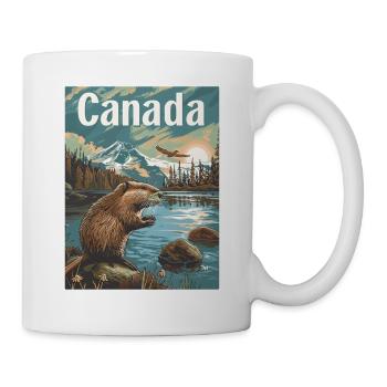 Natural Wonders of Canada Landscape by the Lake with Beaver - Mug - white - Right