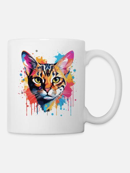 Bengalisches Katzengesicht Bunte Spritzkunst - Tasse - Weiß