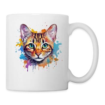 Splash Art Bengal Katzengesicht farbenfroh - Tasse - Weiß - Rechts