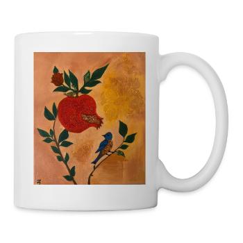 Pomegranate and Bird - Modern Nature Art - Mug - white - Right