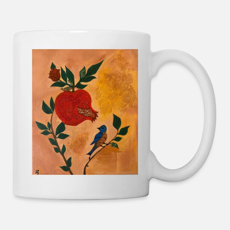 Pomegranate and Bird - Modern Nature Art - Mug - white